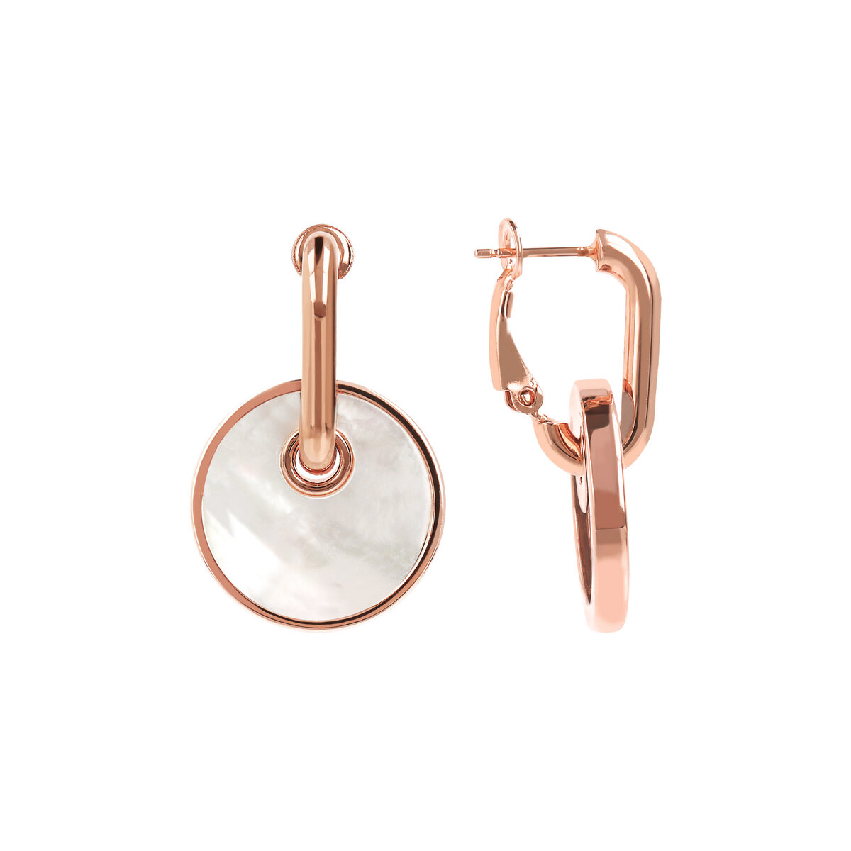 Earrings with Button Pendant in Flat Natural Stone