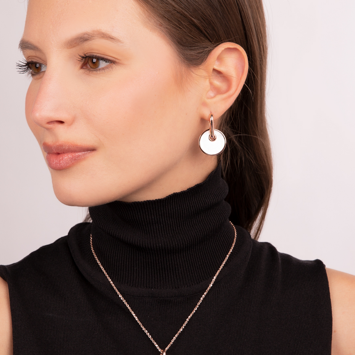Earrings with Button Pendant in Flat Natural Stone