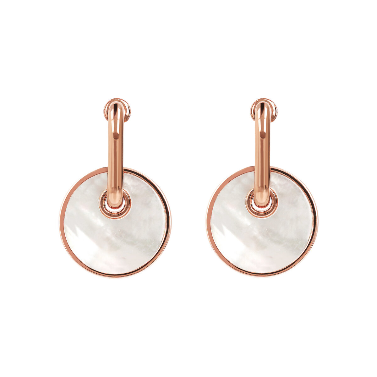 Earrings with Button Pendant in Flat Natural Stone