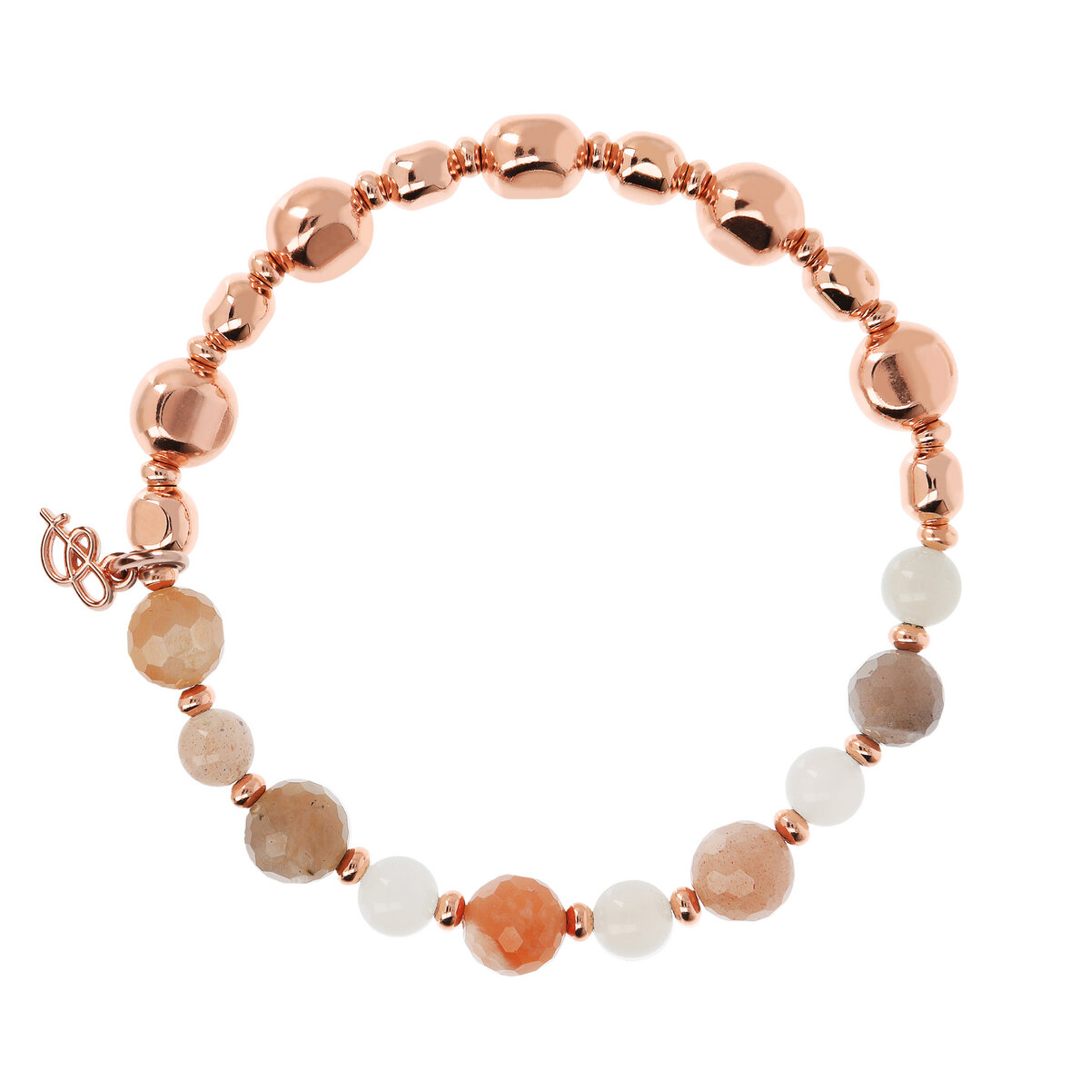Elastic Bracelet with Natural Stones and Nuggets in Golden Rosé
