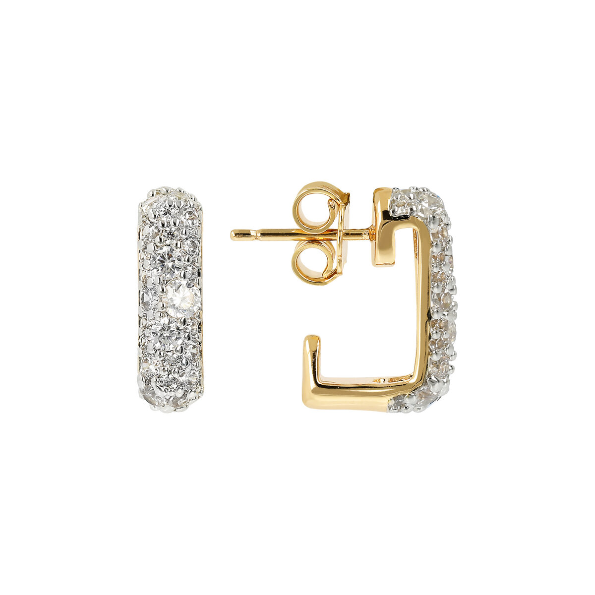 Golden Square Cubic Zirconia-Pavé Stud Earrings