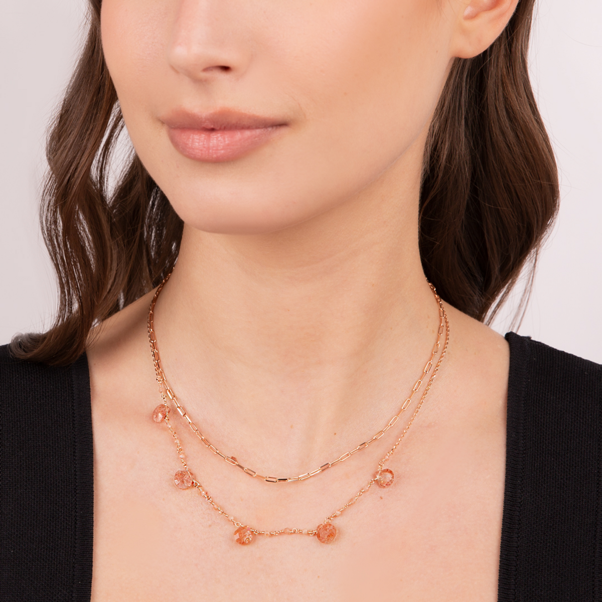 Double Multi-strand Necklace with Drop Shape Natural Stones