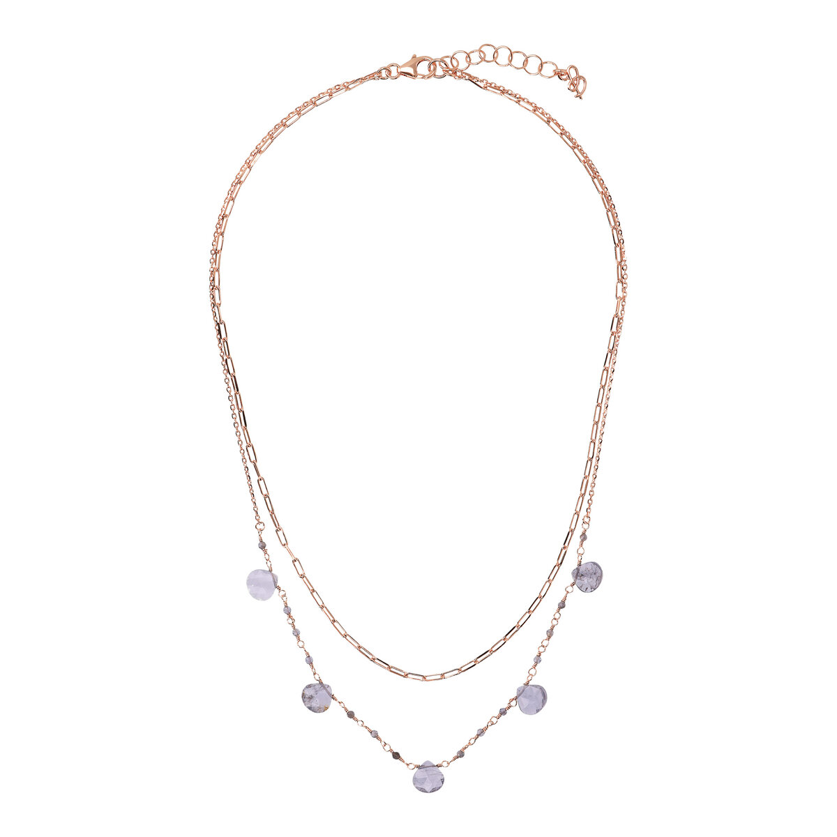Double Multi-strand Necklace with Drop Shape Natural Stones