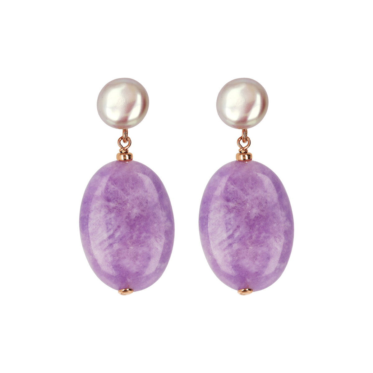 Drop Earrings with Freshwater Pearls and Oval Purple Amethyst