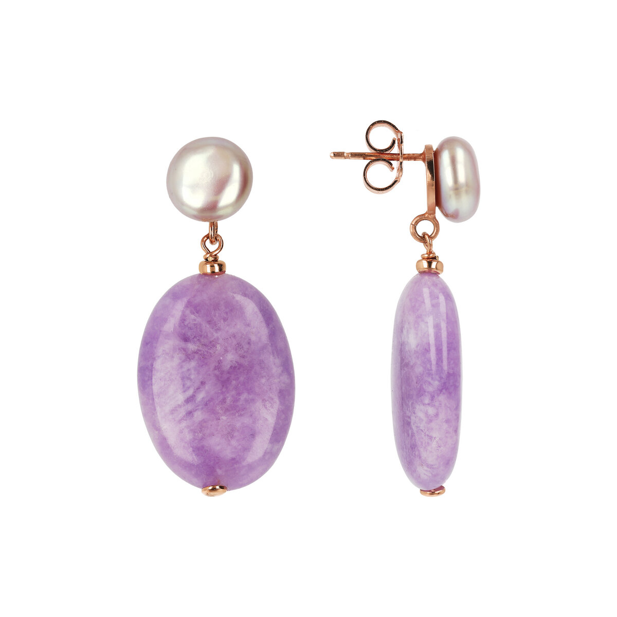 Drop Earrings with Freshwater Pearls and Oval Purple Amethyst