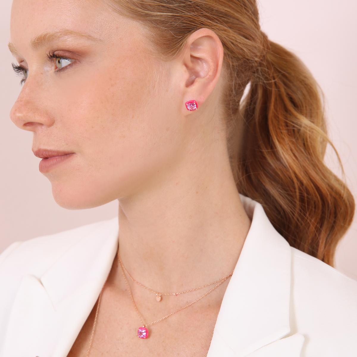 Enamelled Stud Earrings with Nano Square Crystal