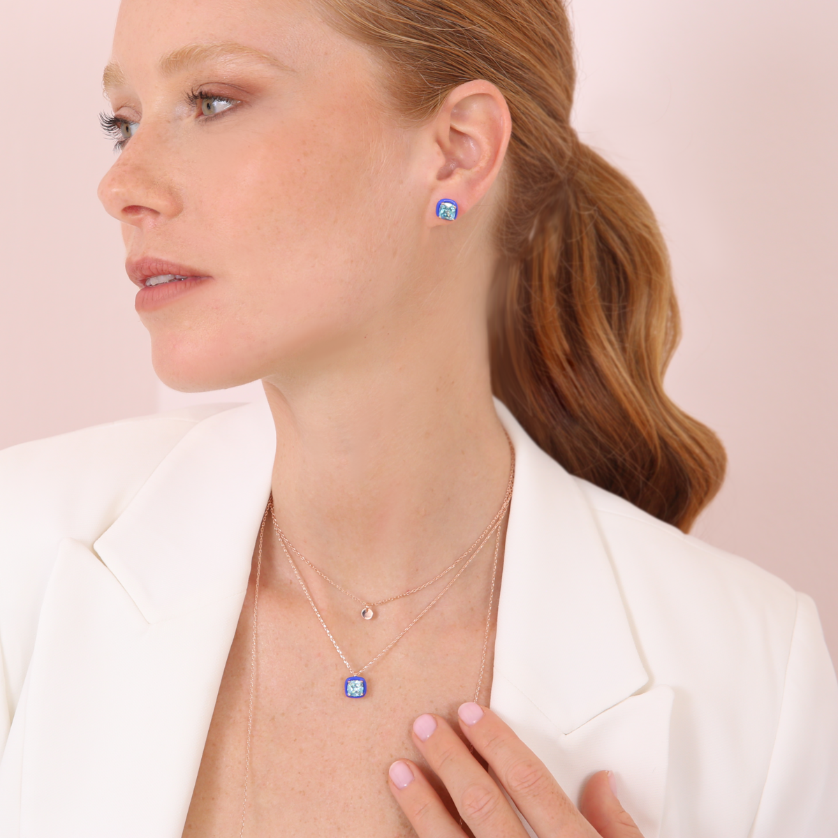 Enamelled Stud Earrings with Nano Square Crystal