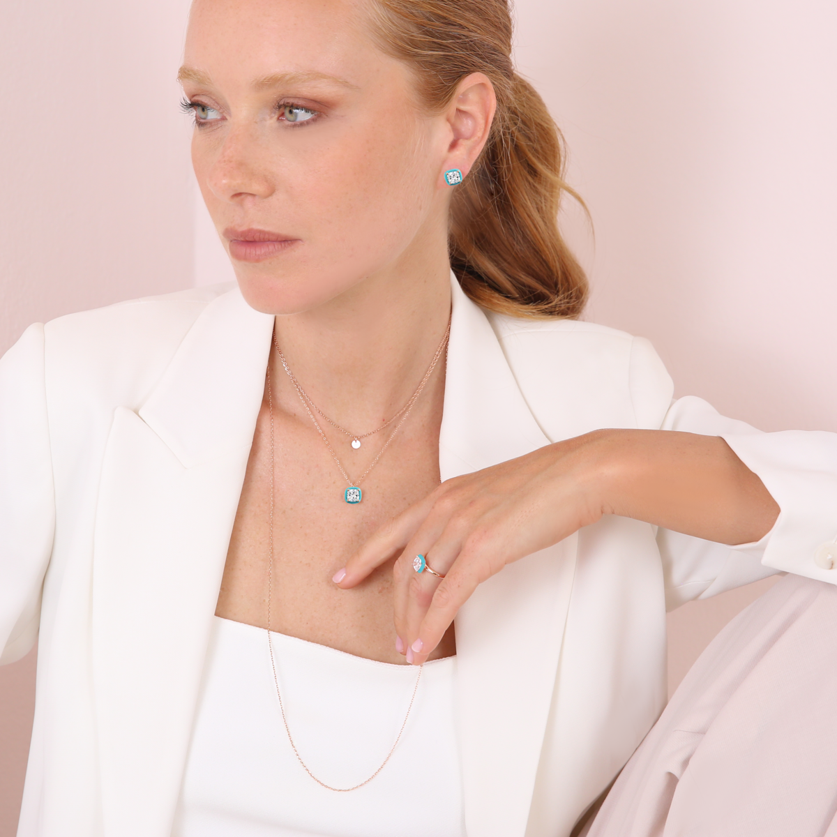 Enamelled Stud Earrings with Nano Square Crystal
