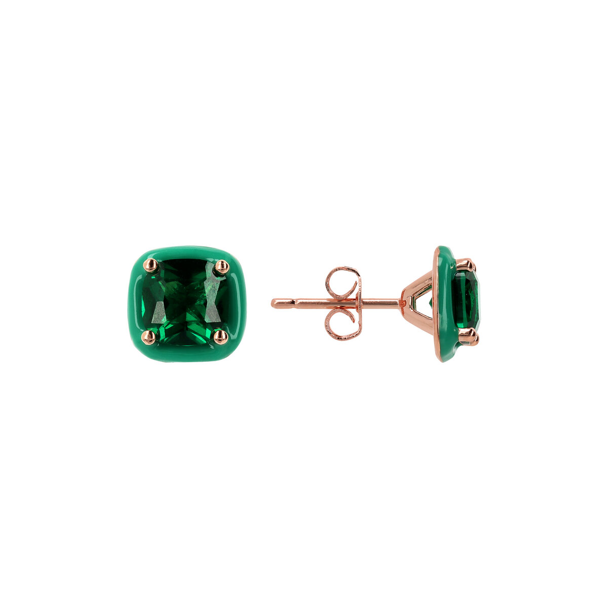 Enamelled Stud Earrings with Nano Square Crystal