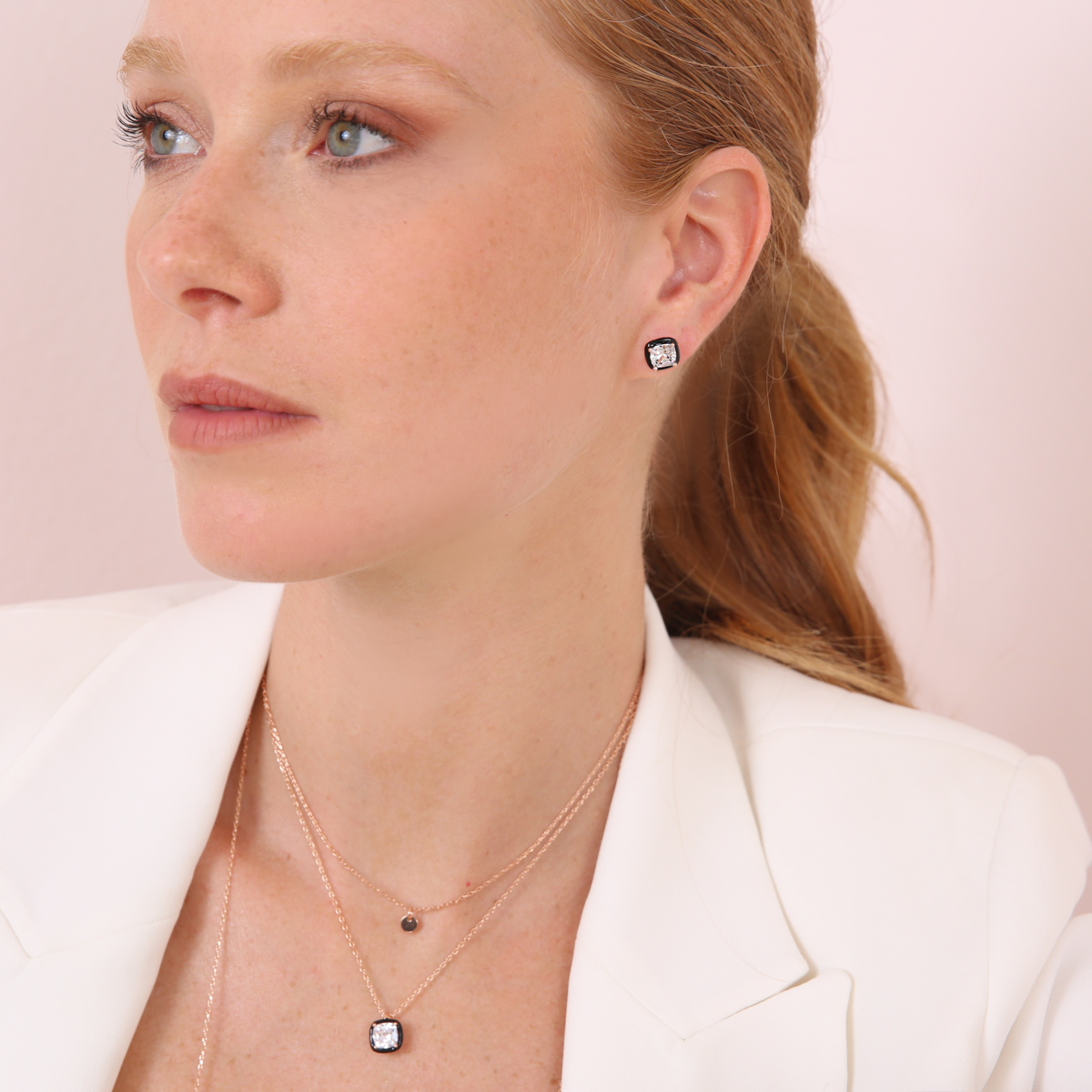 Enamelled Stud Earrings with Nano Square Crystal