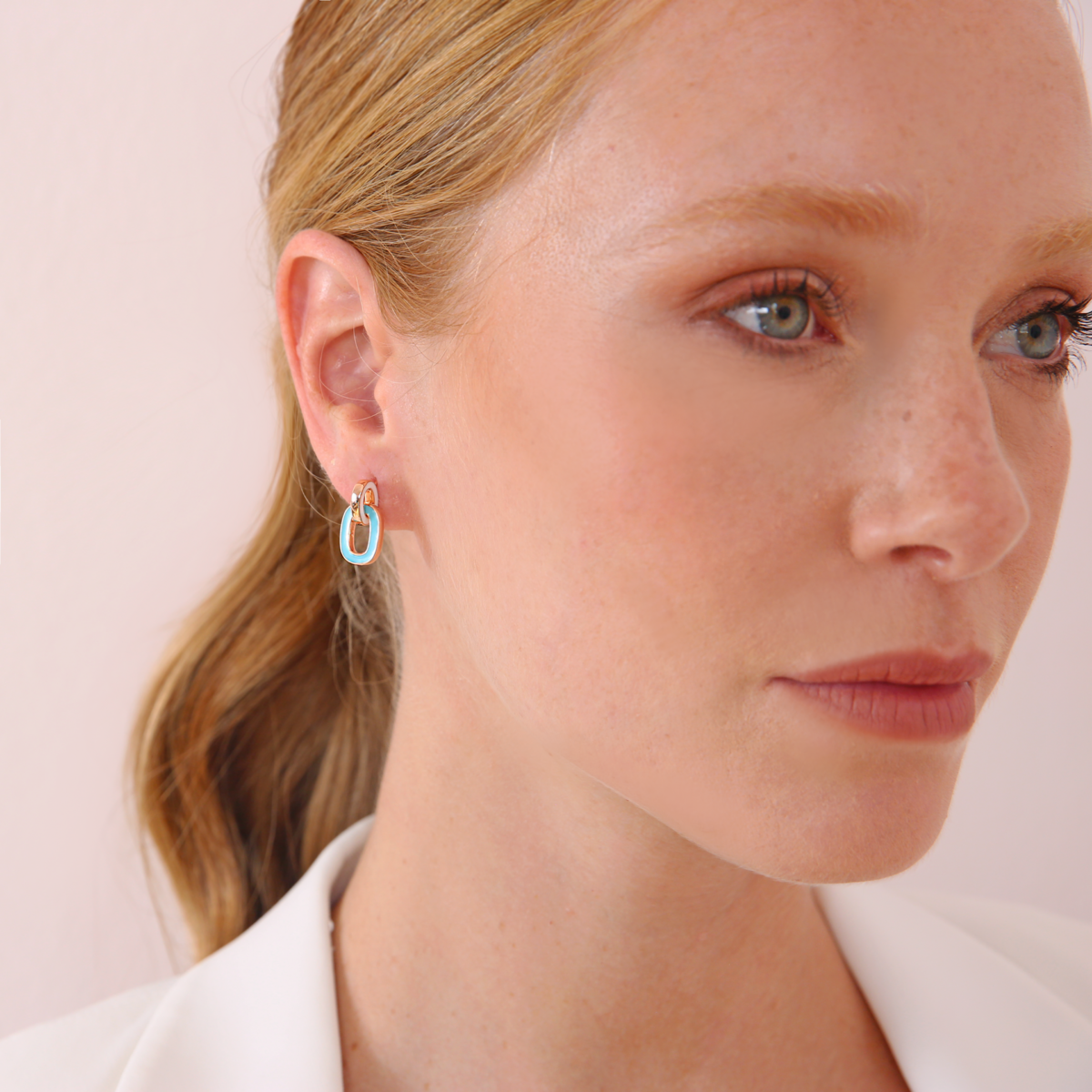Bicolor Pendant Earrings with Double Enamelled Link