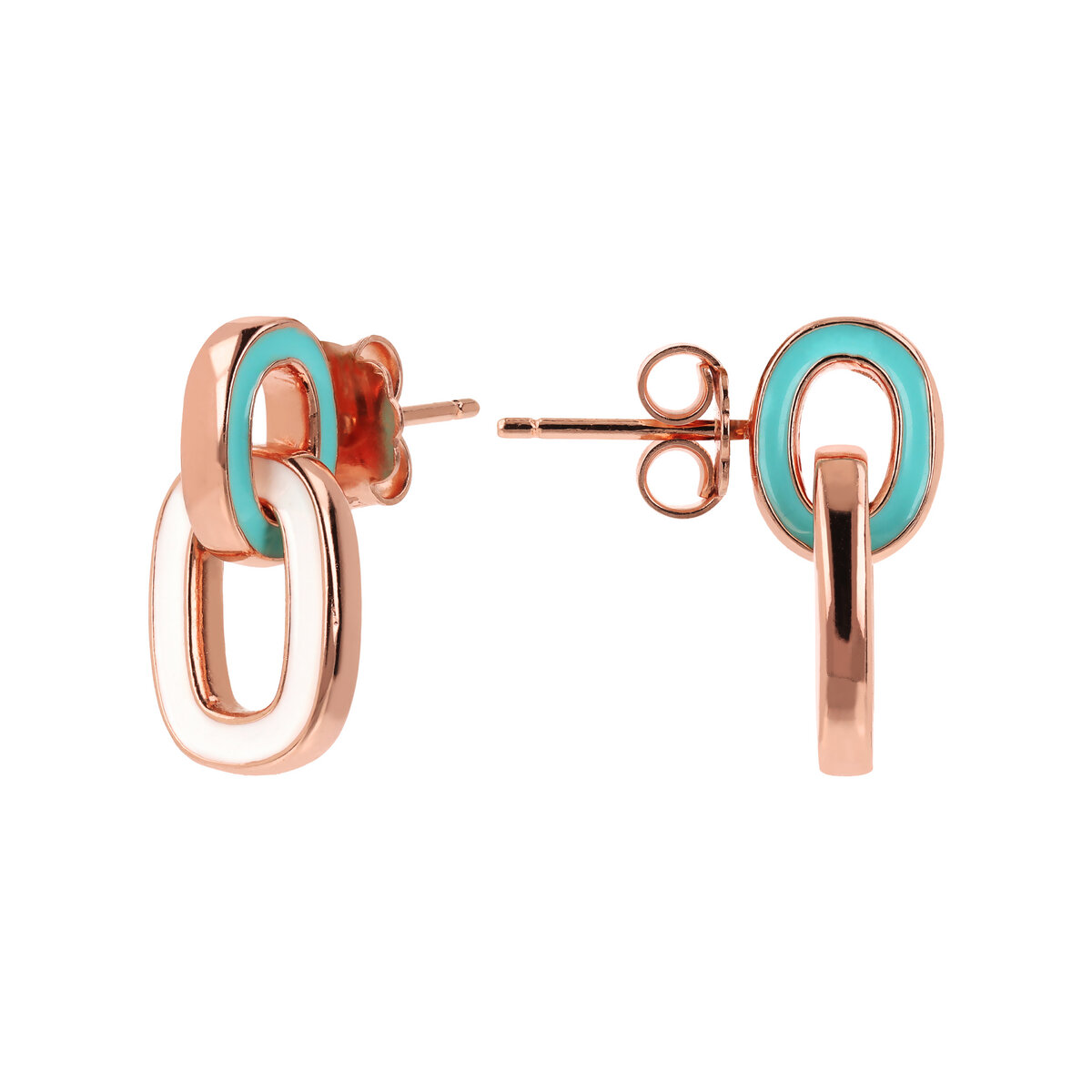 Bicolor Pendant Earrings with Double Enamelled Link