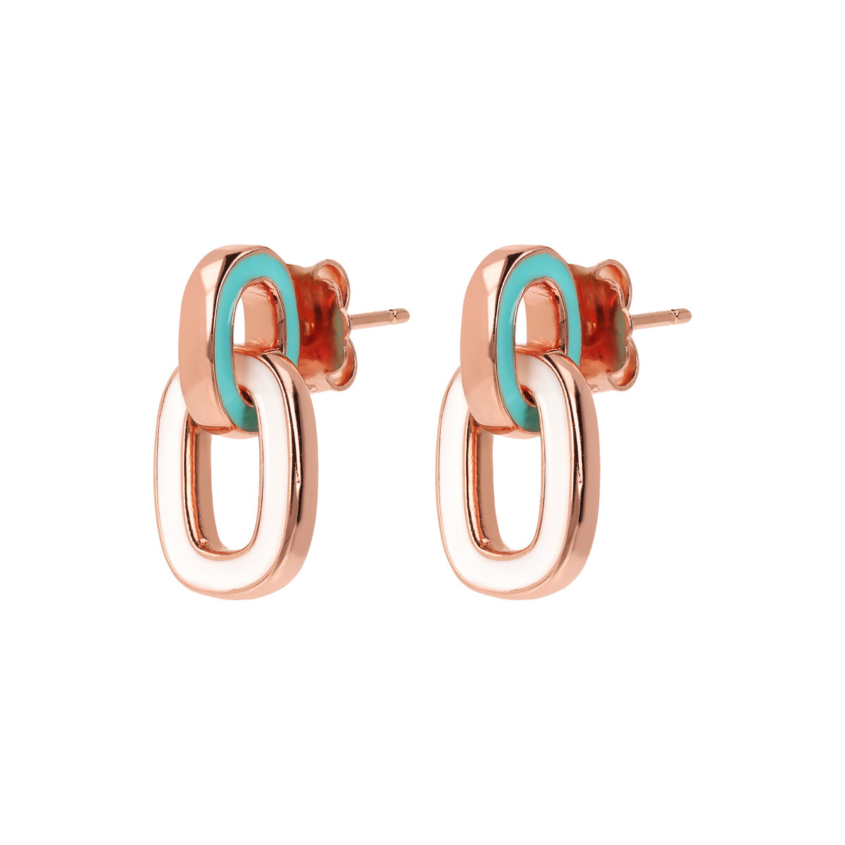Bicolor Pendant Earrings with Double Enamelled Link