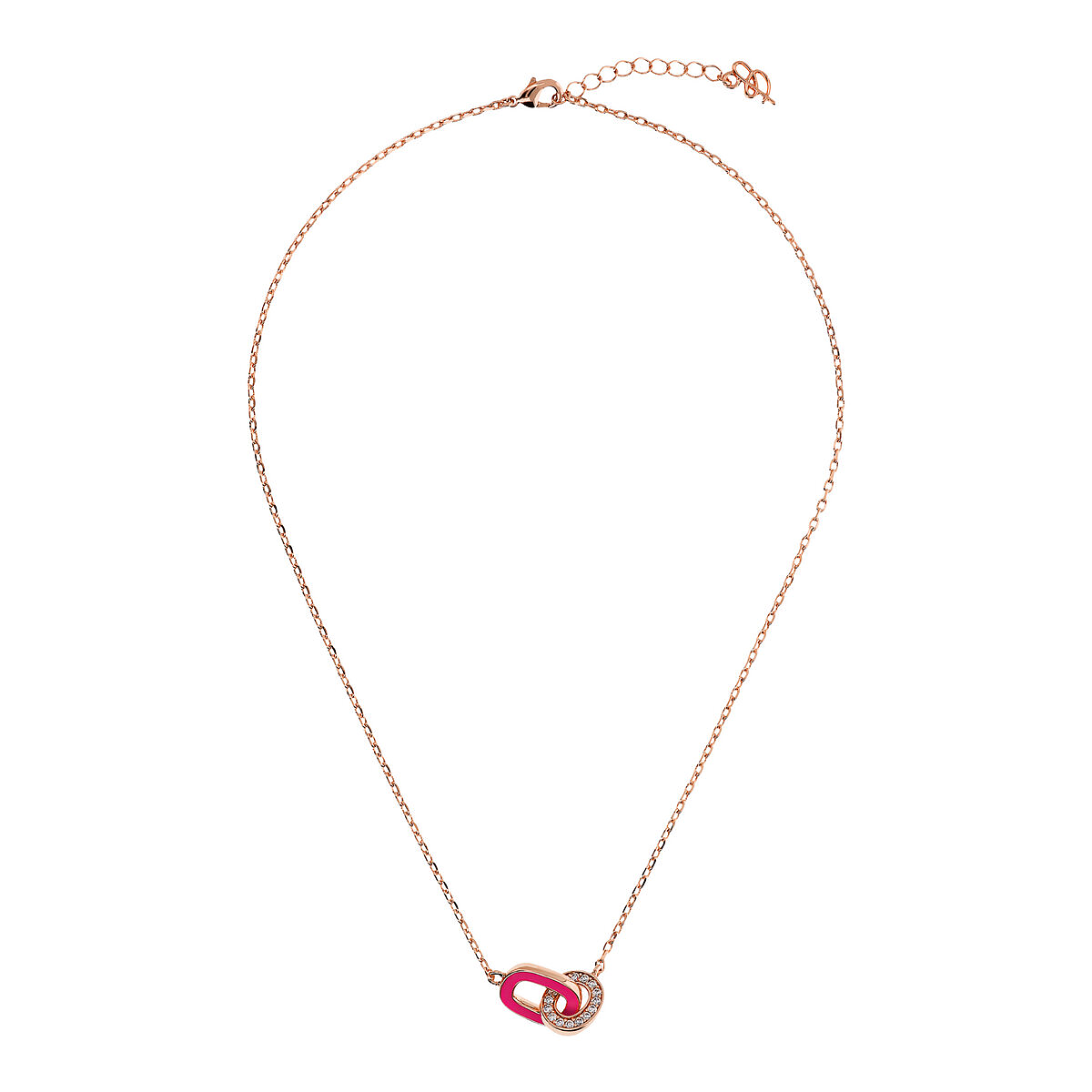 Forzatina Chain Necklace with Double Enamelled Link and Cubic Zirconia Pavé