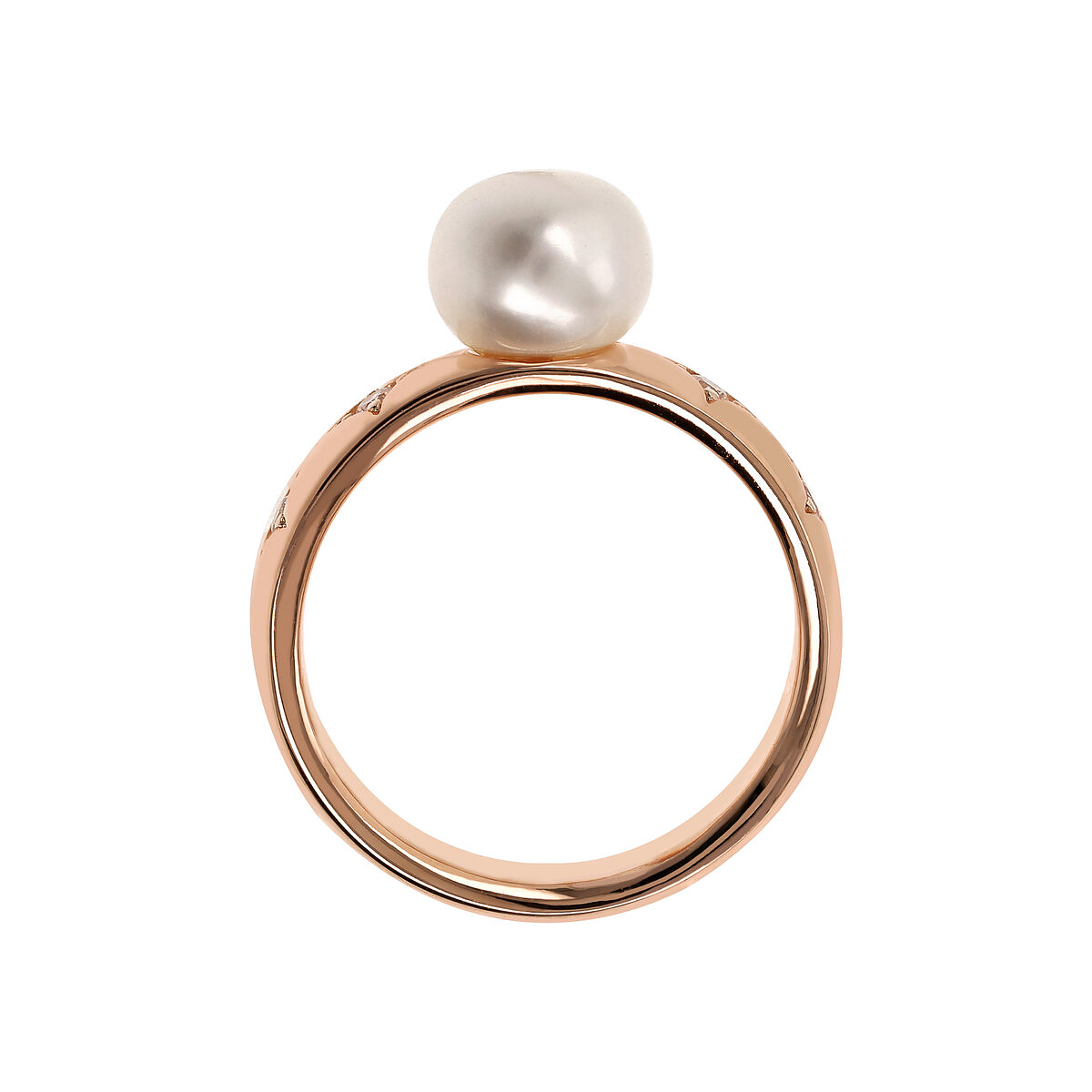 Band ring with Étoile and white freshwater button pearl Ø 8 mm