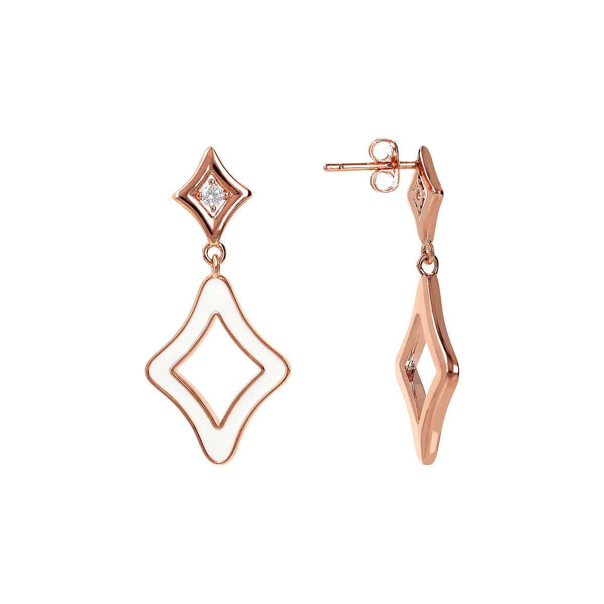 Enamel Pendant Earrings with Double Étoile and Cubic Zirconia Light Points