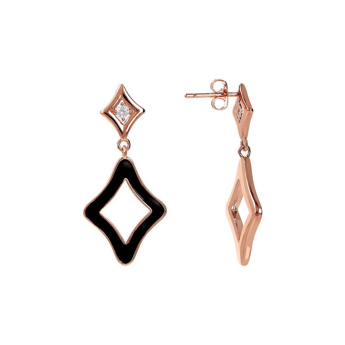Enamel Pendant Earrings with Double Étoile and Cubic Zirconia Light Points