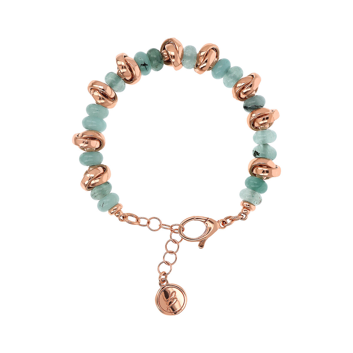 Bracelet with Woven Links and Natural Stones