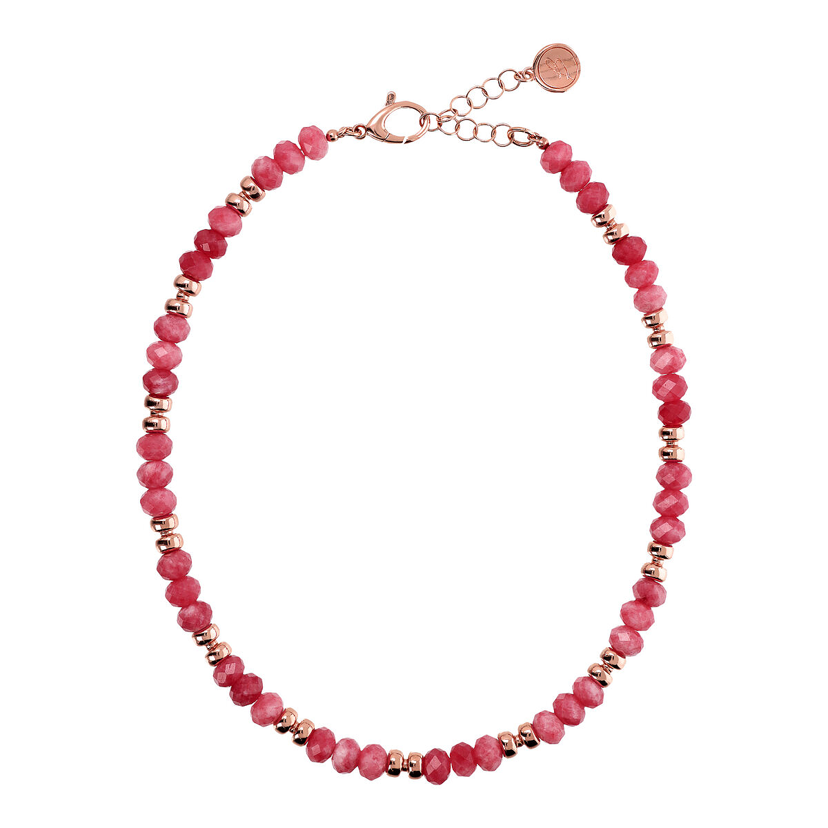 Choker Necklace with Golden Rosé Rondelle and Faceted Natural Stones