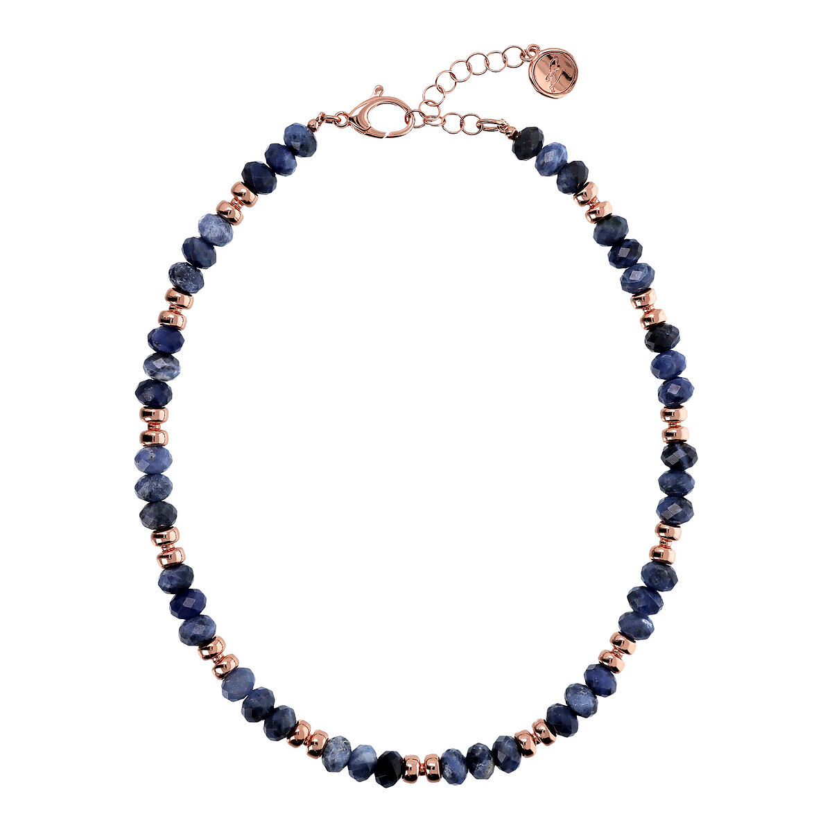 Choker Necklace with Golden Rosé Rondelle and Faceted Natural Stones