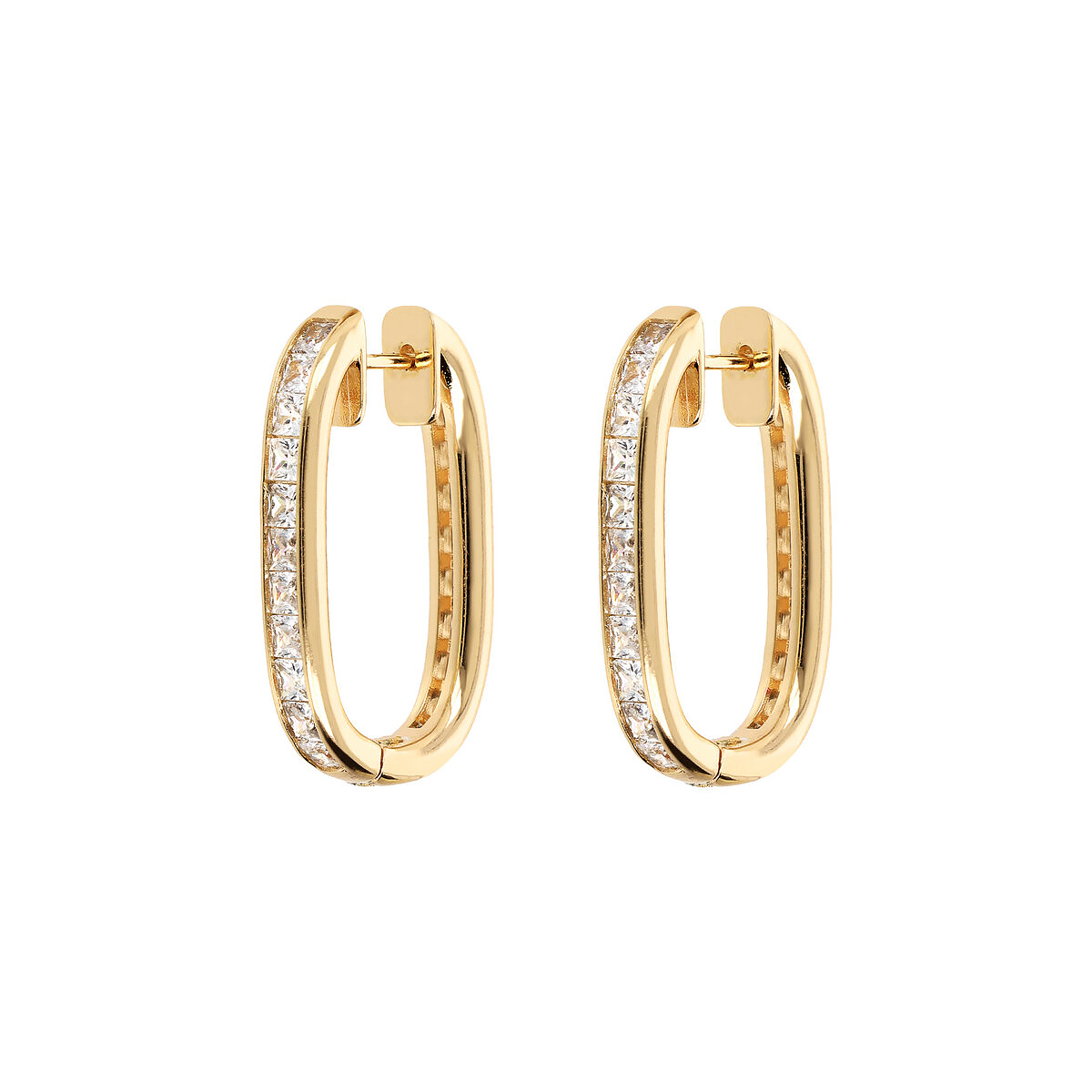 Golden Oval Earrings with Cubic Zirconia