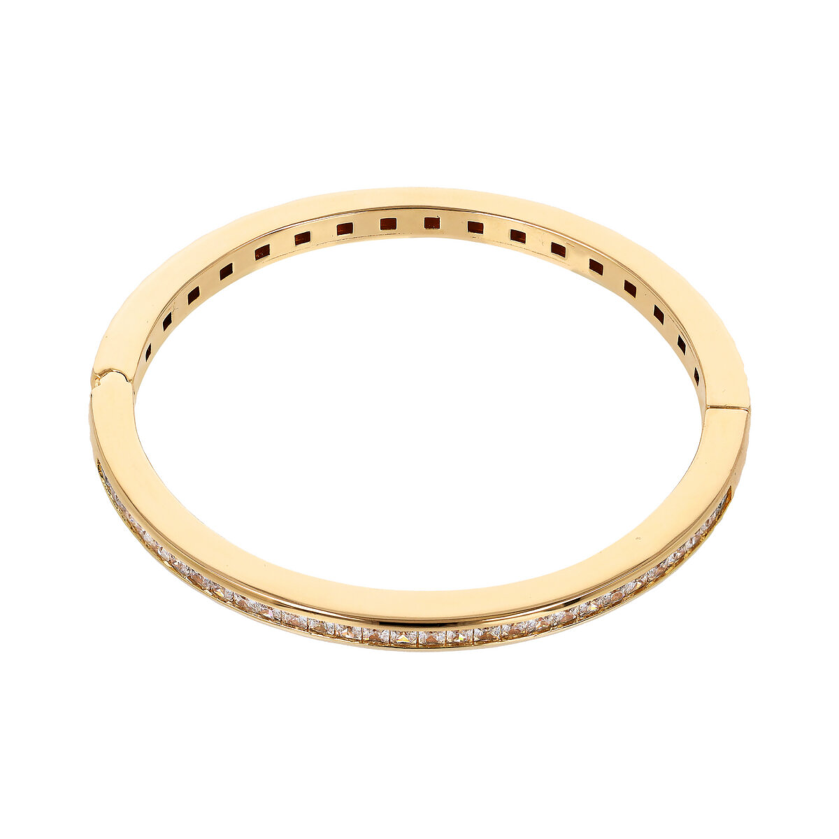 Golden Rigid Bracelet with Princess Cut Square Cubic Zirconia