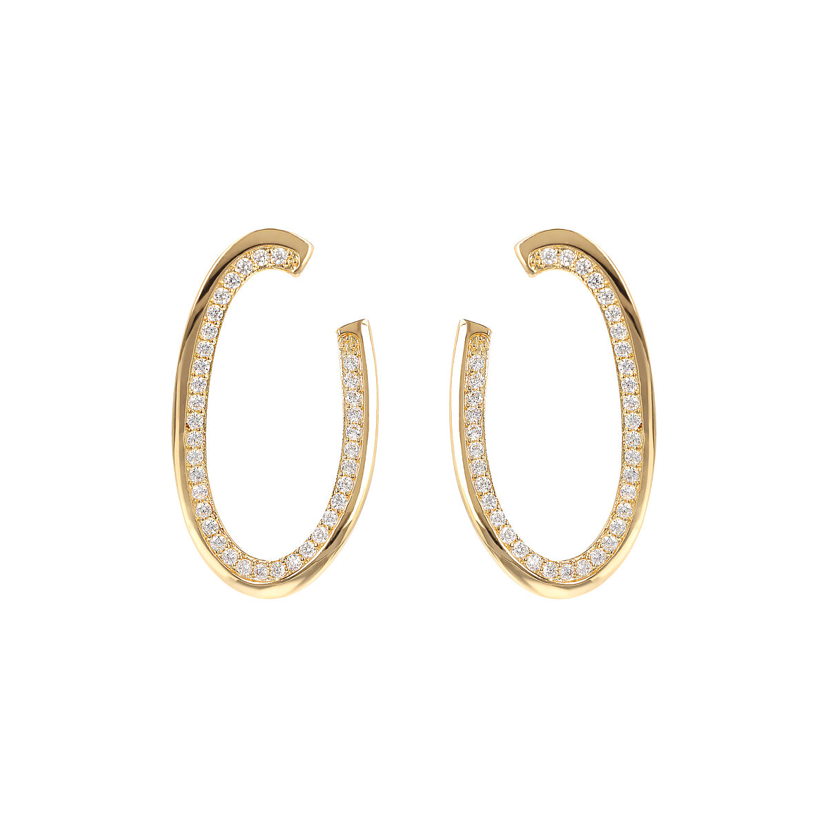 Golden Oval Drop Earrings with Cubic Zirconia
