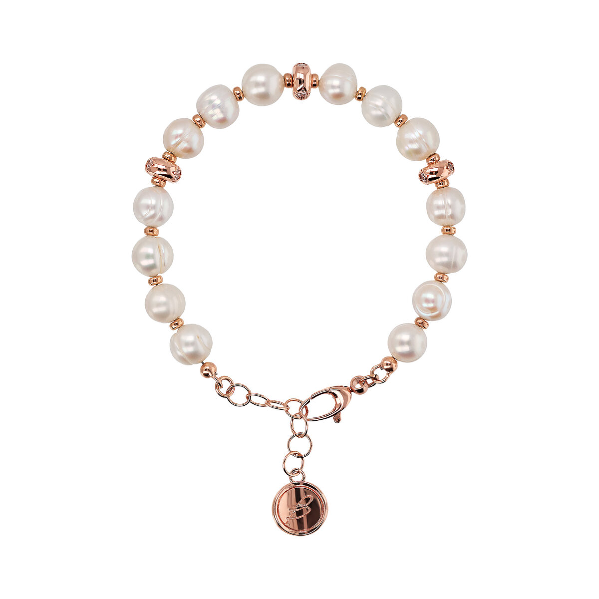 Bracelet with Etoile Rondelle and White Freshwater Circled Pearls Ø 8.5/9.5 mm