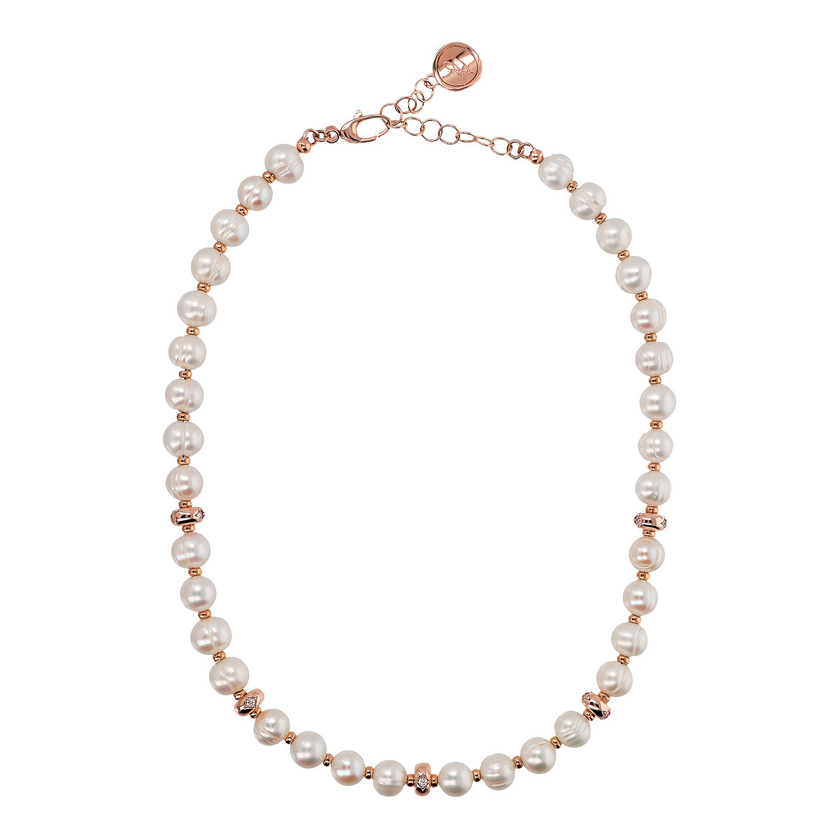 Choker Necklace with Etoile Rondelle and Circled White Freshwater Pearls Ø 8.5/9.5 mm
