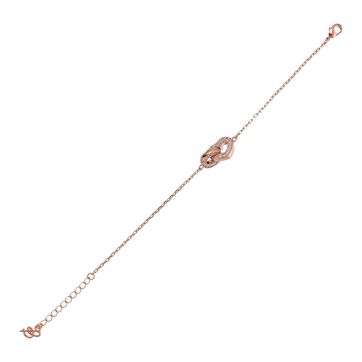 Forzatina Chain Bracelet with Double Pavé Heart Pendant and Oval Link