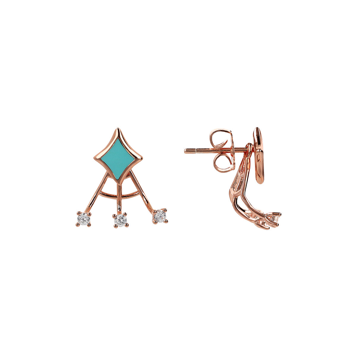 Enamelled Stud Earrings with Étoile and Small Light Points in Cubic Zirconia