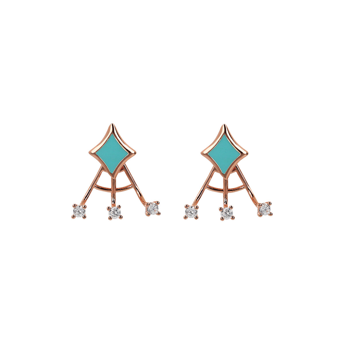 Enamelled Stud Earrings with Étoile and Small Light Points in Cubic Zirconia