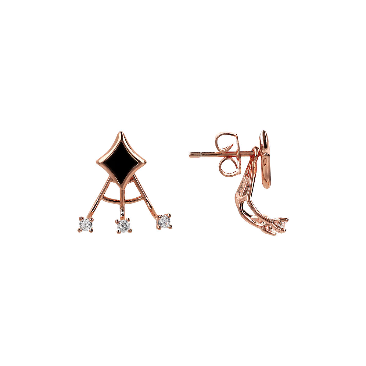 Enamelled Stud Earrings with Étoile and Small Light Points in Cubic Zirconia