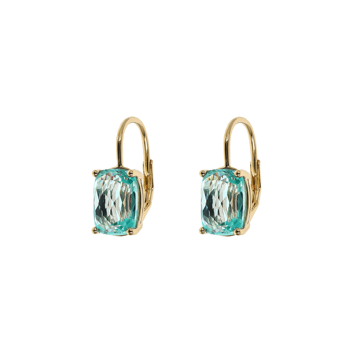 Golden Pendant Earrings with Prism Gem in Mosaic Cut