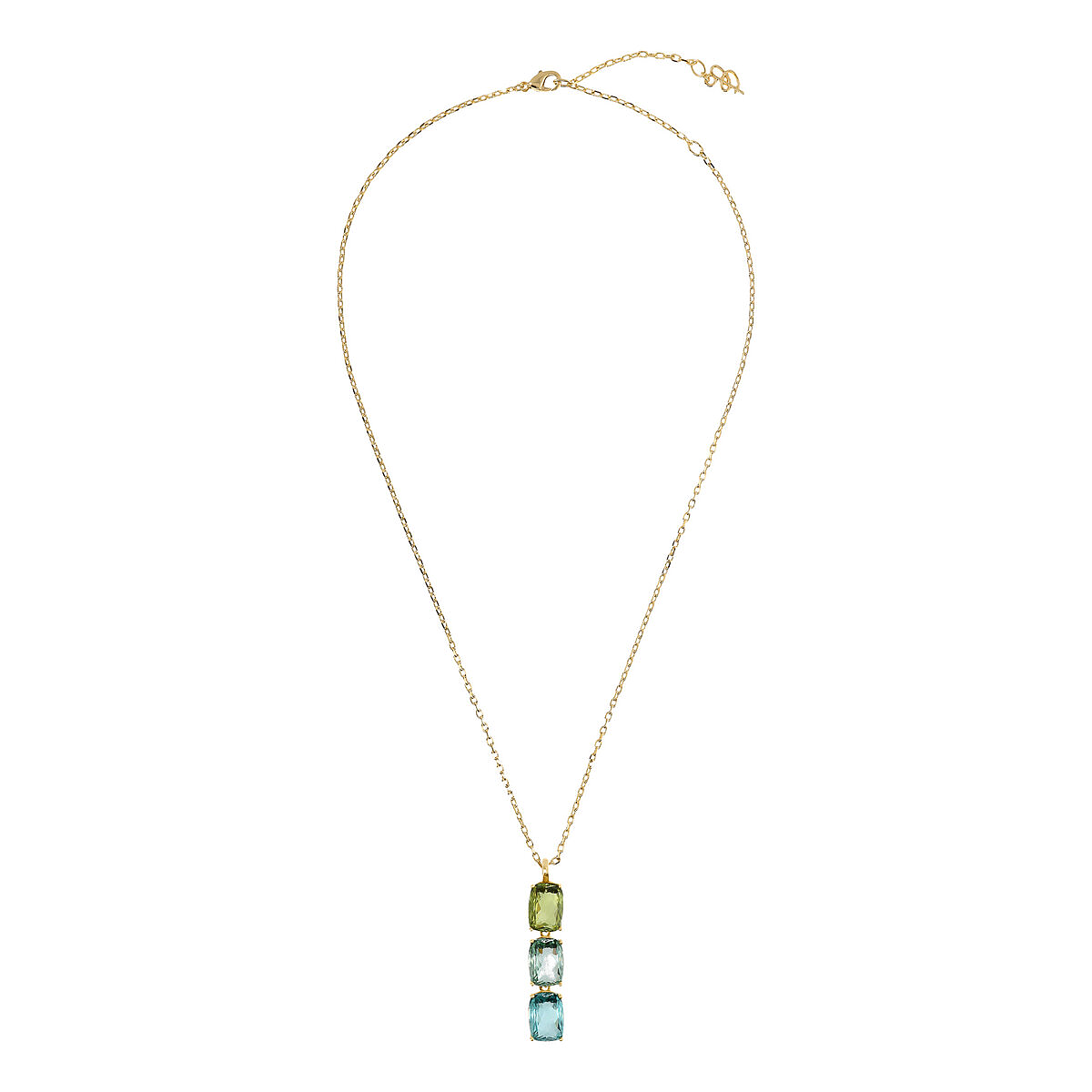Golden Necklace with Green and Blue Prisma Gem in Mosaic Cut