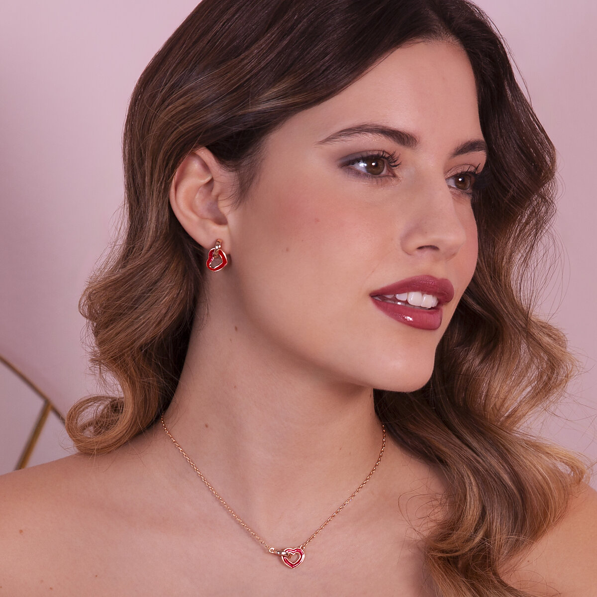 Double Enamelled Heart and Oval Link Earrings