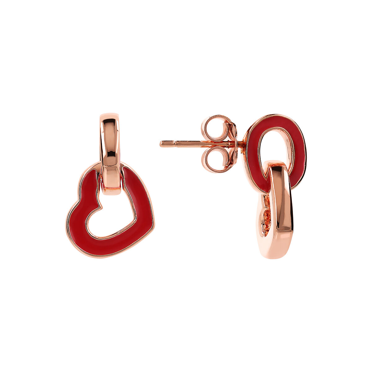 Double Enamelled Heart and Oval Link Earrings