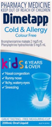 Dimetapp Cold And Allergy Colour Free 6 Years+ 200mL