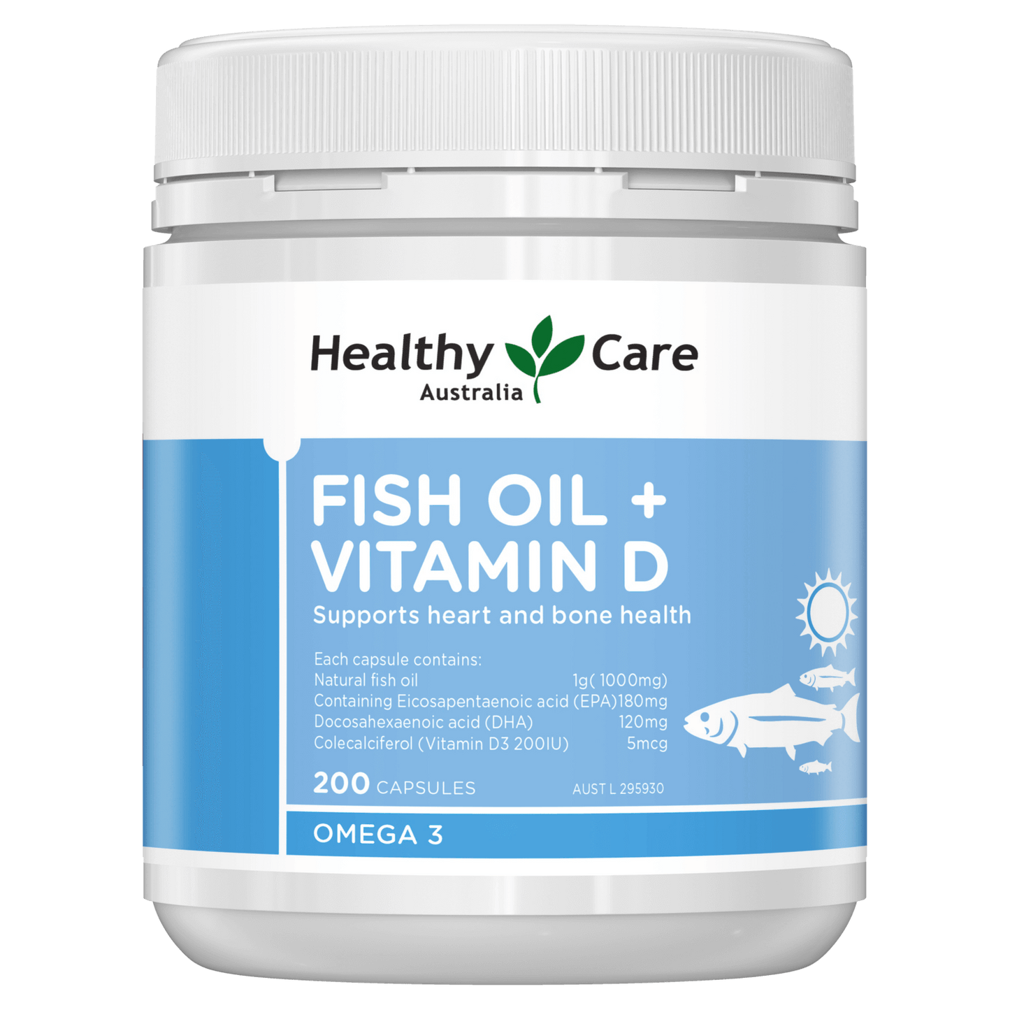 Healthy Care Fish Oil + Vitamin D 200 Capsules