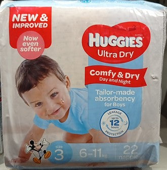 Huggies Ultra Dry For Boys Crawler Size 3, 6-11kg 22 Nappies