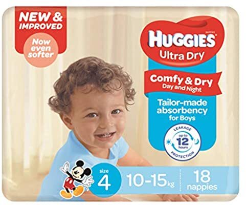 Huggies Ultra Dry For Boys Toddler Size 4, 10-15kg 18 Nappies