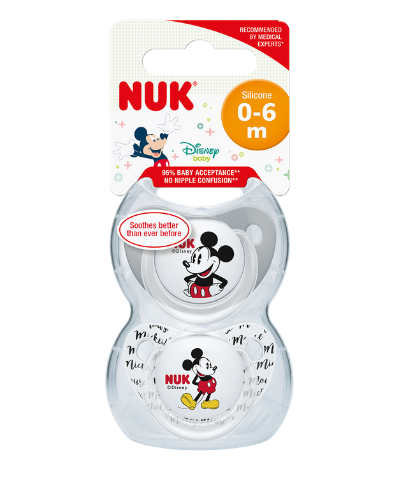 NUK Mickey Mouse Silicone Soother 0-6 Months 2 Pack