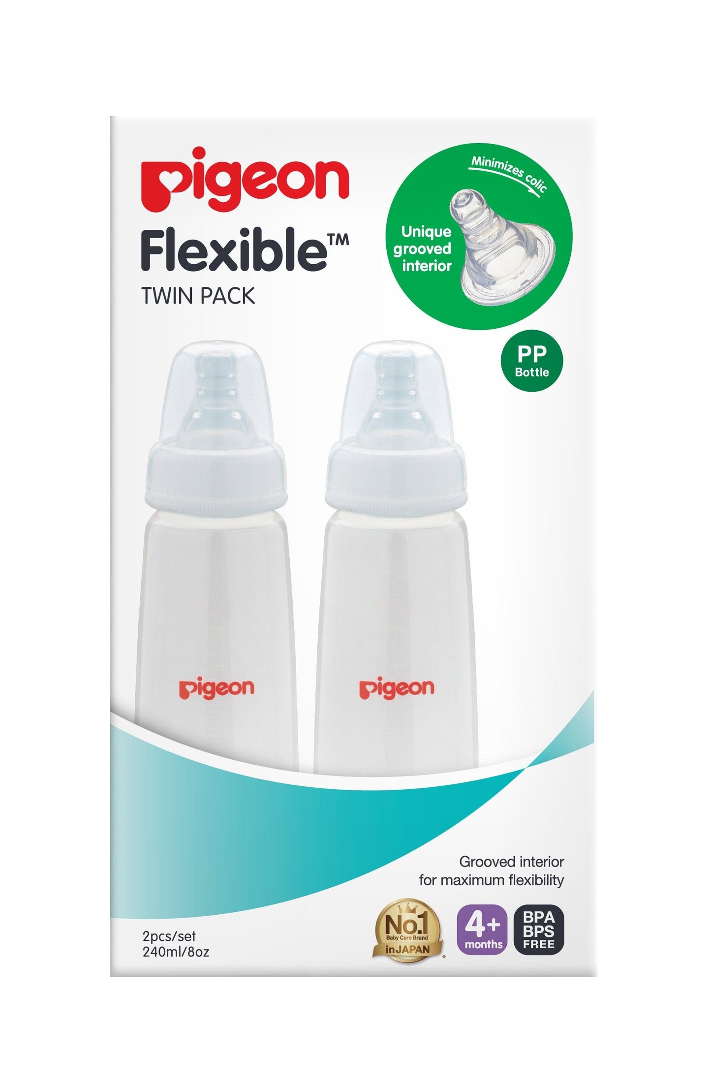 Pigeon Flexible Peristaltic PP Bottle 240ml Twin Pack