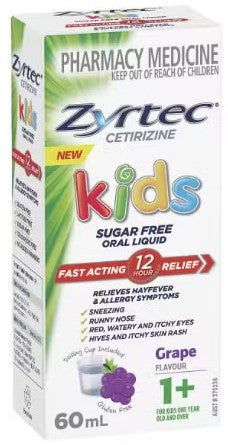 Zyrtec Kids Sugar Free Oral Liquid Grape Flavour 60ml