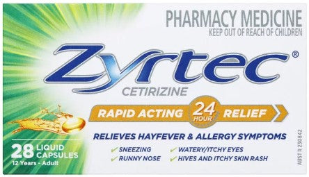 Zyrtec Cetirizine Rapid Acting Relief 28 Capsules