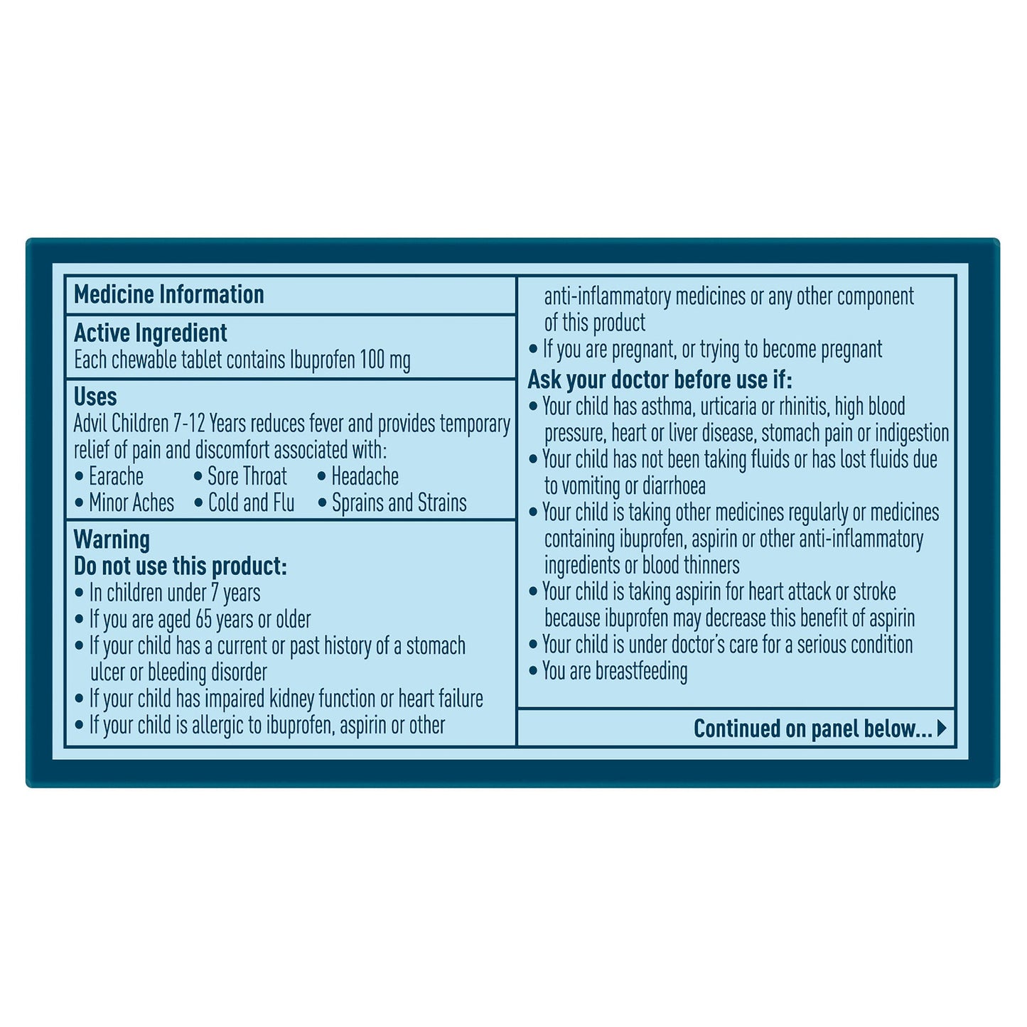 Advil Childrens 7-12 years 20 Chewable Tablets