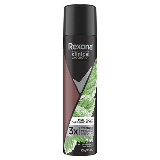 Rexona Clinical Protection Antiperspirant Aerosol Deodorant Menthol and Caffeine Scent for Men 180ML