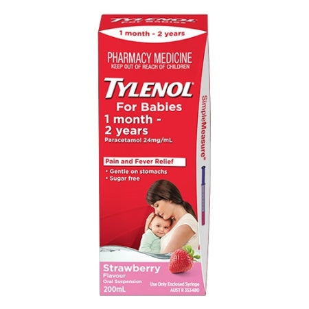 Tylenol For Babies 1 Month - 2 Years Strawberry 200mL (Limit FIVE per Order) (expiry 3/24)