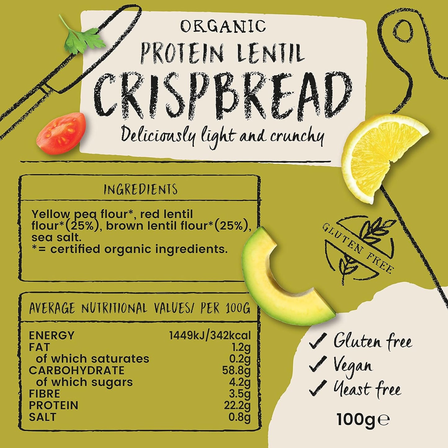 Amisa Organic Crispbread Protein Lentil 100g (Pack of 12)