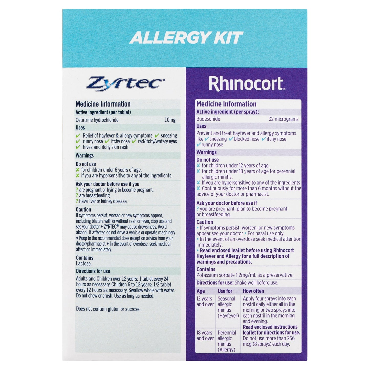 Rhinocort Nasal Spray + Zyrtec Rapid Relief Mini Tablets Allergy Kit